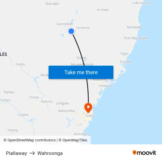 Piallaway to Wahroonga map
