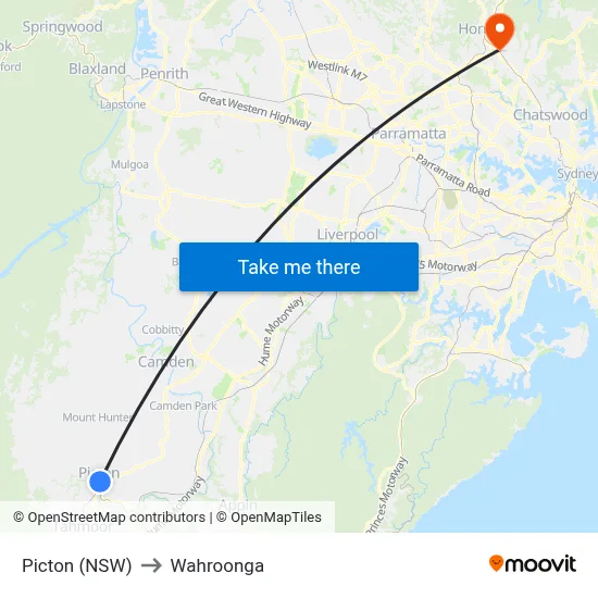 Picton (NSW) to Wahroonga map