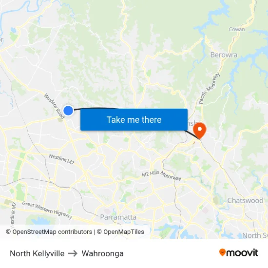 North Kellyville to Wahroonga map