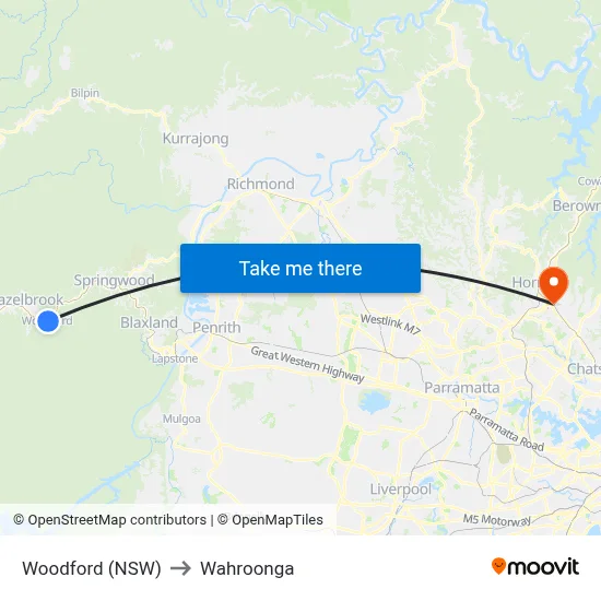 Woodford (NSW) to Wahroonga map