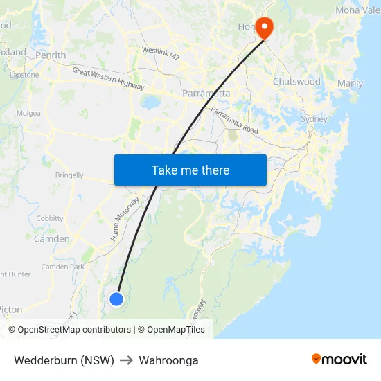 Wedderburn (NSW) to Wahroonga map