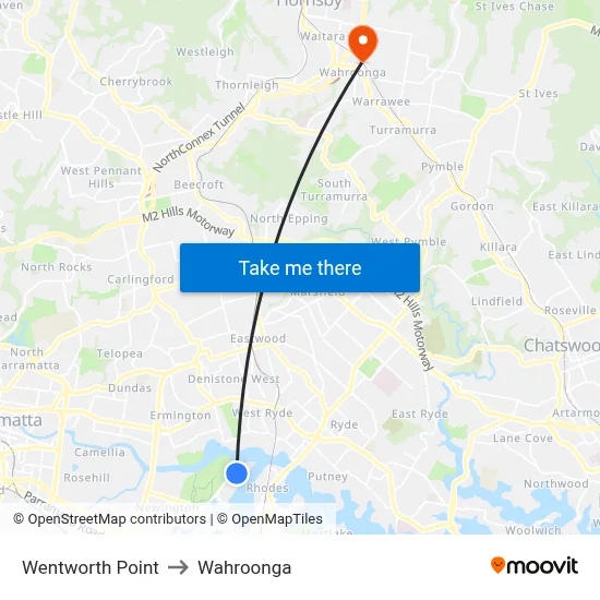 Wentworth Point to Wahroonga map