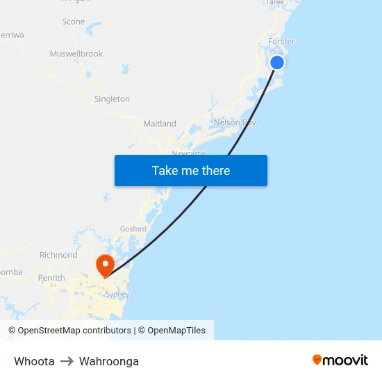 Whoota to Wahroonga map