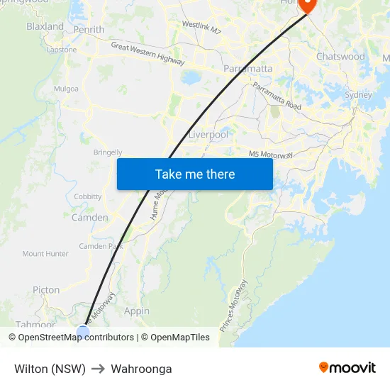Wilton (NSW) to Wahroonga map
