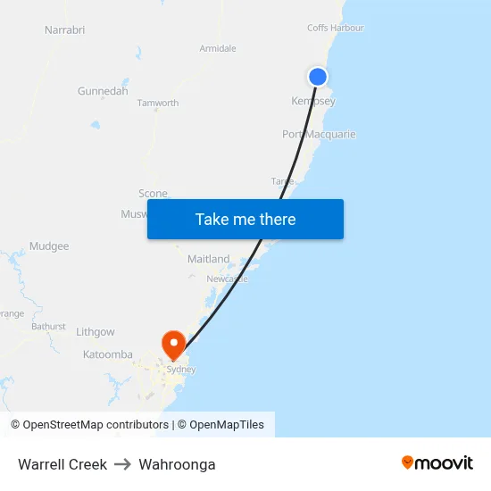 Warrell Creek to Wahroonga map