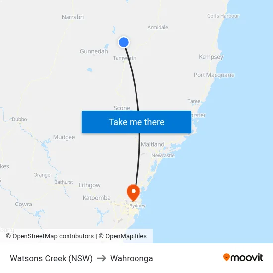Watsons Creek (NSW) to Wahroonga map