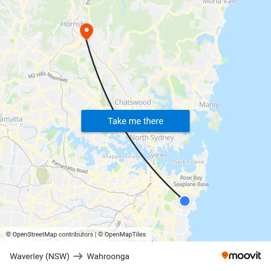 Waverley (NSW) to Wahroonga map