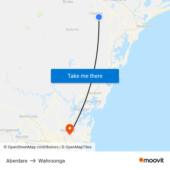 Aberdare to Wahroonga map