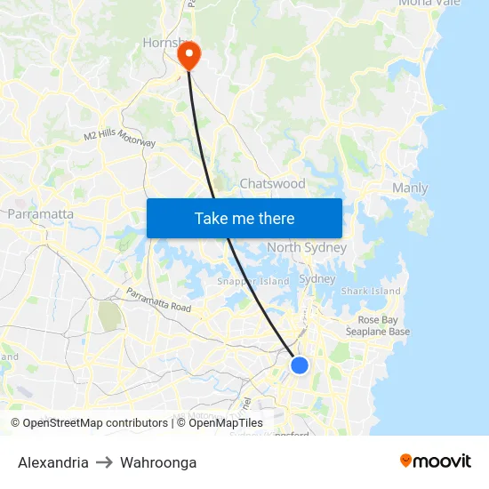Alexandria to Wahroonga map