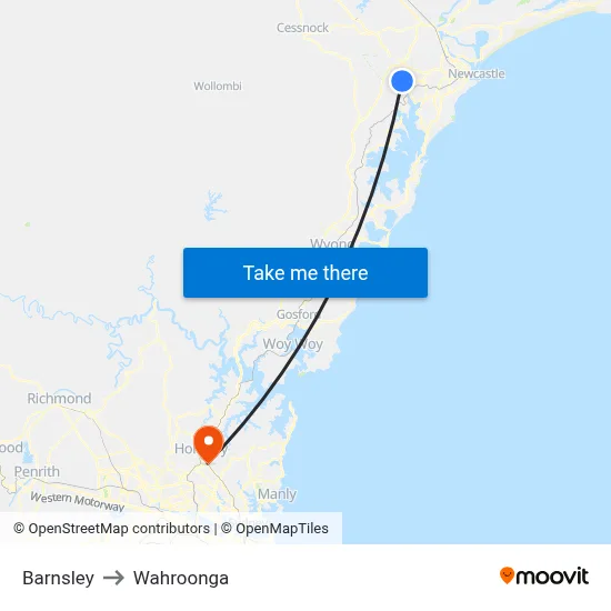 Barnsley to Wahroonga map
