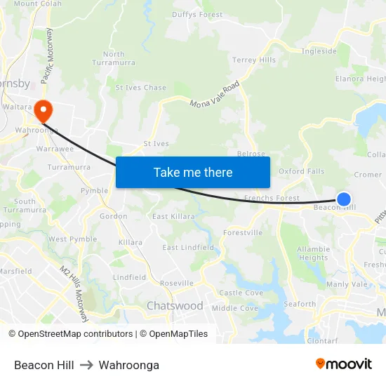Beacon Hill to Wahroonga map