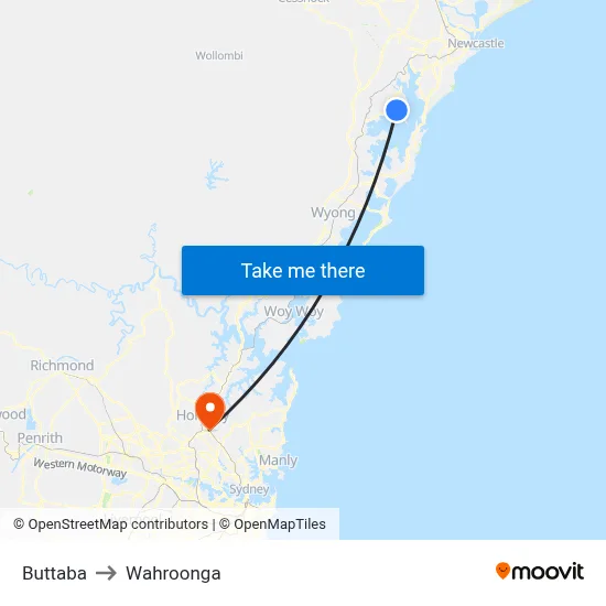 Buttaba to Wahroonga map