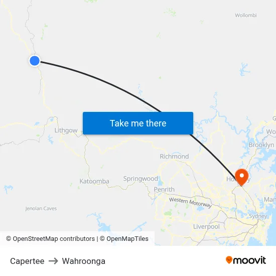 Capertee to Wahroonga map