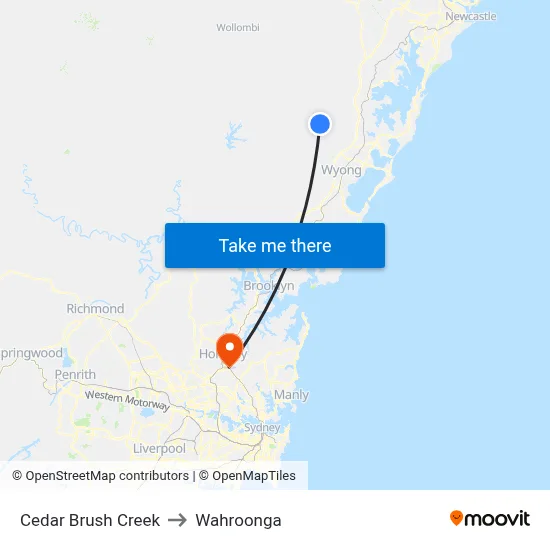 Cedar Brush Creek to Wahroonga map
