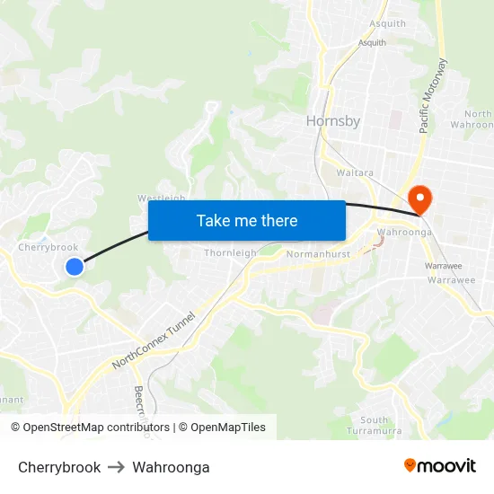 Cherrybrook to Wahroonga map