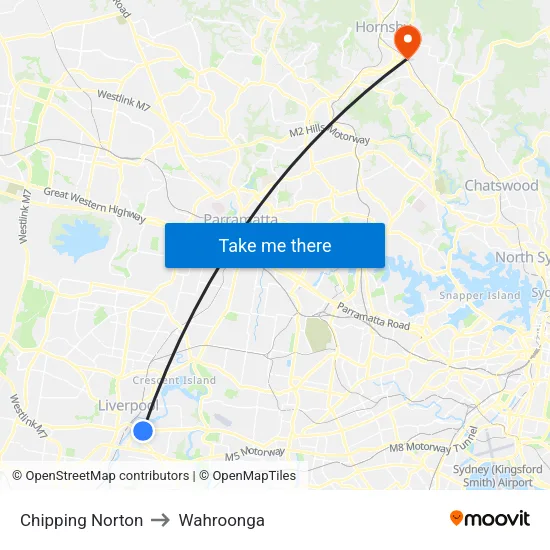 Chipping Norton to Wahroonga map