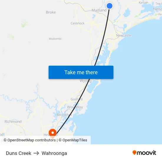 Duns Creek to Wahroonga map
