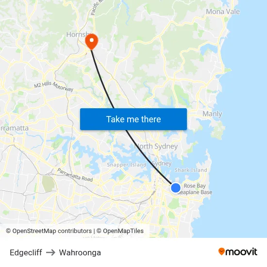 Edgecliff to Wahroonga map