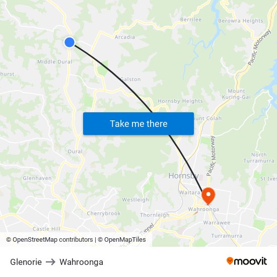 Glenorie to Wahroonga map