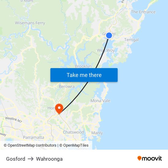 Gosford to Wahroonga map