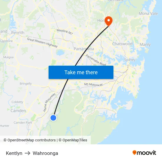 Kentlyn to Wahroonga map
