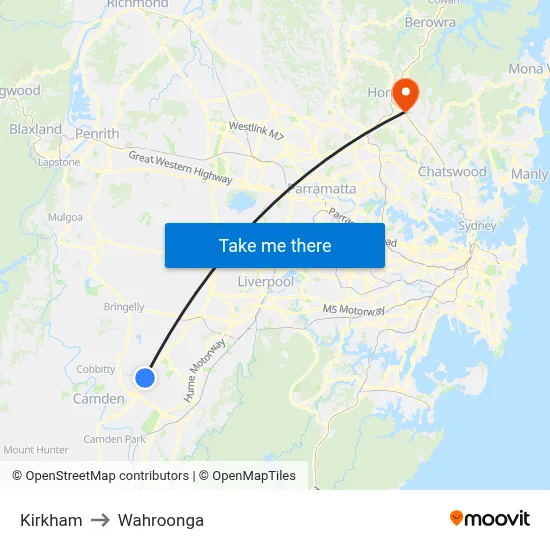 Kirkham to Wahroonga map