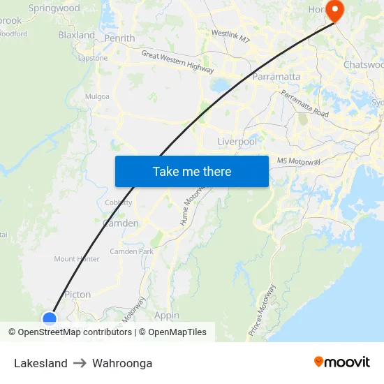 Lakesland to Wahroonga map