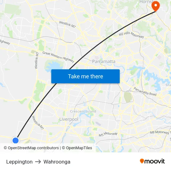 Leppington to Wahroonga map