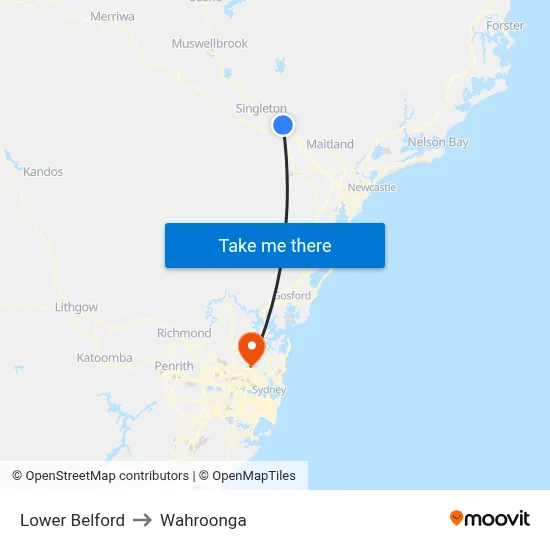 Lower Belford to Wahroonga map