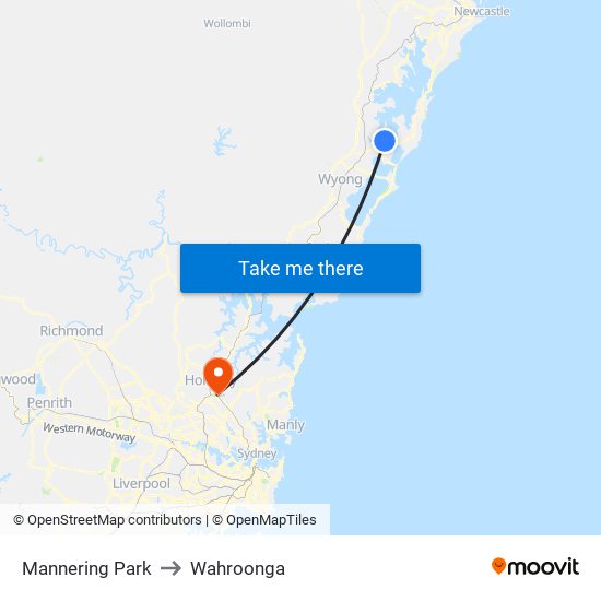 Mannering Park to Wahroonga map