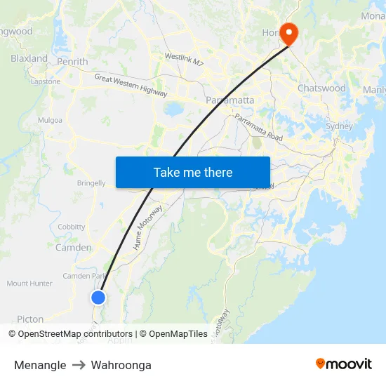 Menangle to Wahroonga map