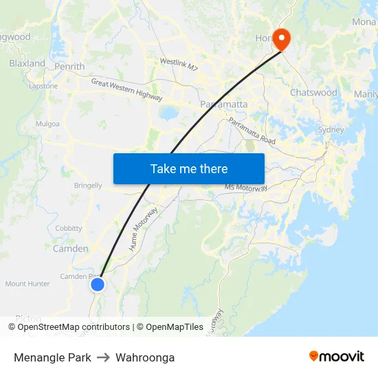 Menangle Park to Wahroonga map