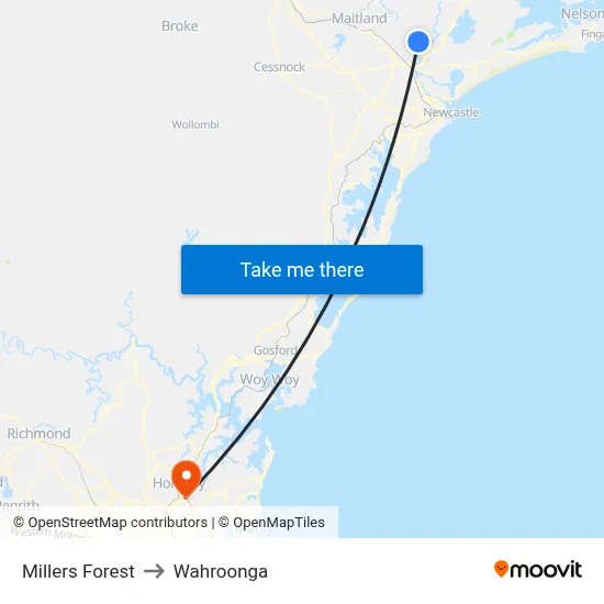 Millers Forest to Wahroonga map