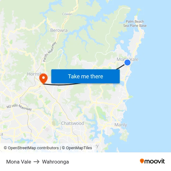 Mona Vale to Wahroonga map
