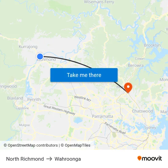 North Richmond to Wahroonga map