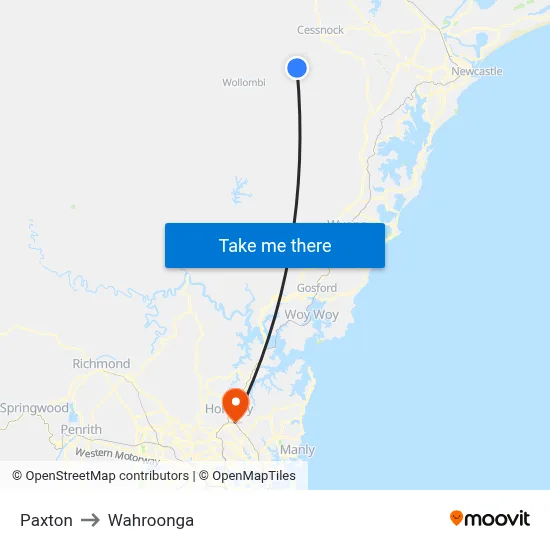 Paxton to Wahroonga map