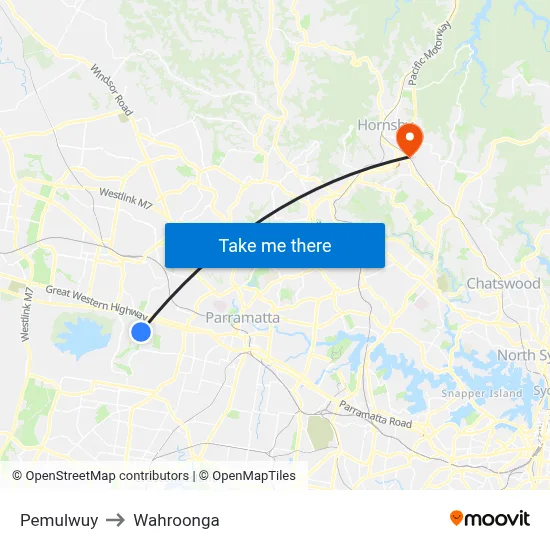 Pemulwuy to Wahroonga map
