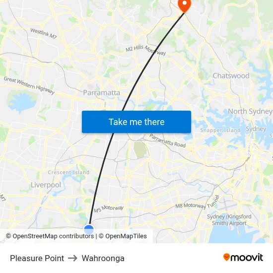 Pleasure Point to Wahroonga map