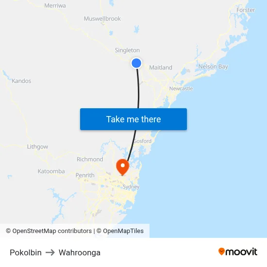 Pokolbin to Wahroonga map