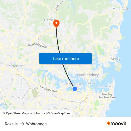 Rozelle to Wahroonga map