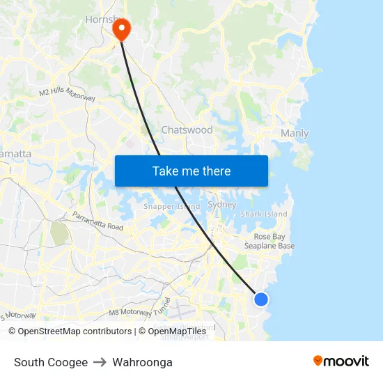 South Coogee to Wahroonga map