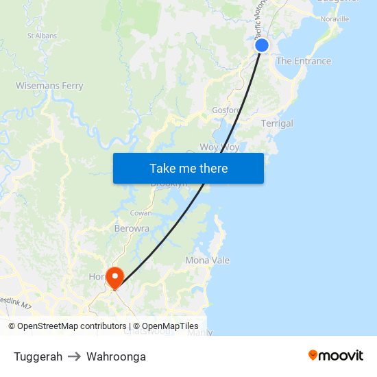 Tuggerah to Wahroonga map