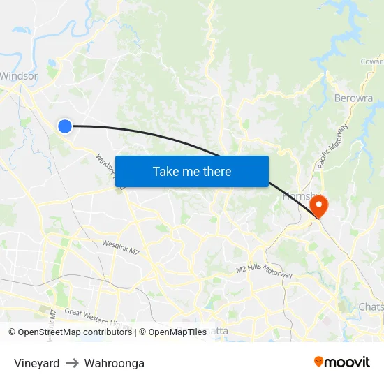 Vineyard to Wahroonga map