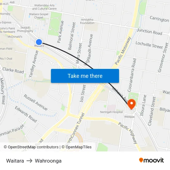 Waitara to Wahroonga map