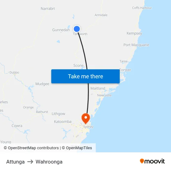 Attunga to Wahroonga map