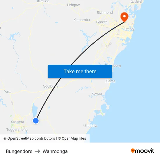 Bungendore to Wahroonga map