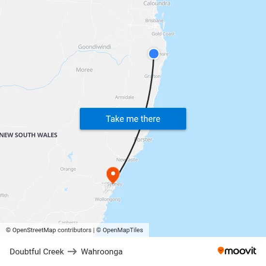 Doubtful Creek to Wahroonga map