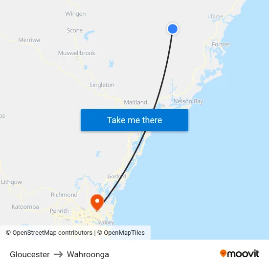 Gloucester to Wahroonga map