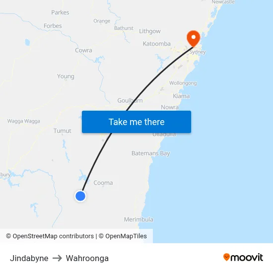 Jindabyne to Wahroonga map