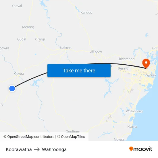 Koorawatha to Wahroonga map